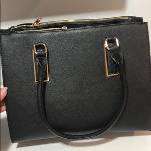 Black faux leather tote bag